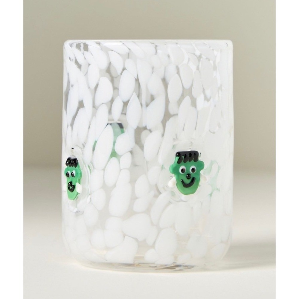 Anthropologie Frankenstein Mystic Icon Juice Glass White Confetti Halloween New